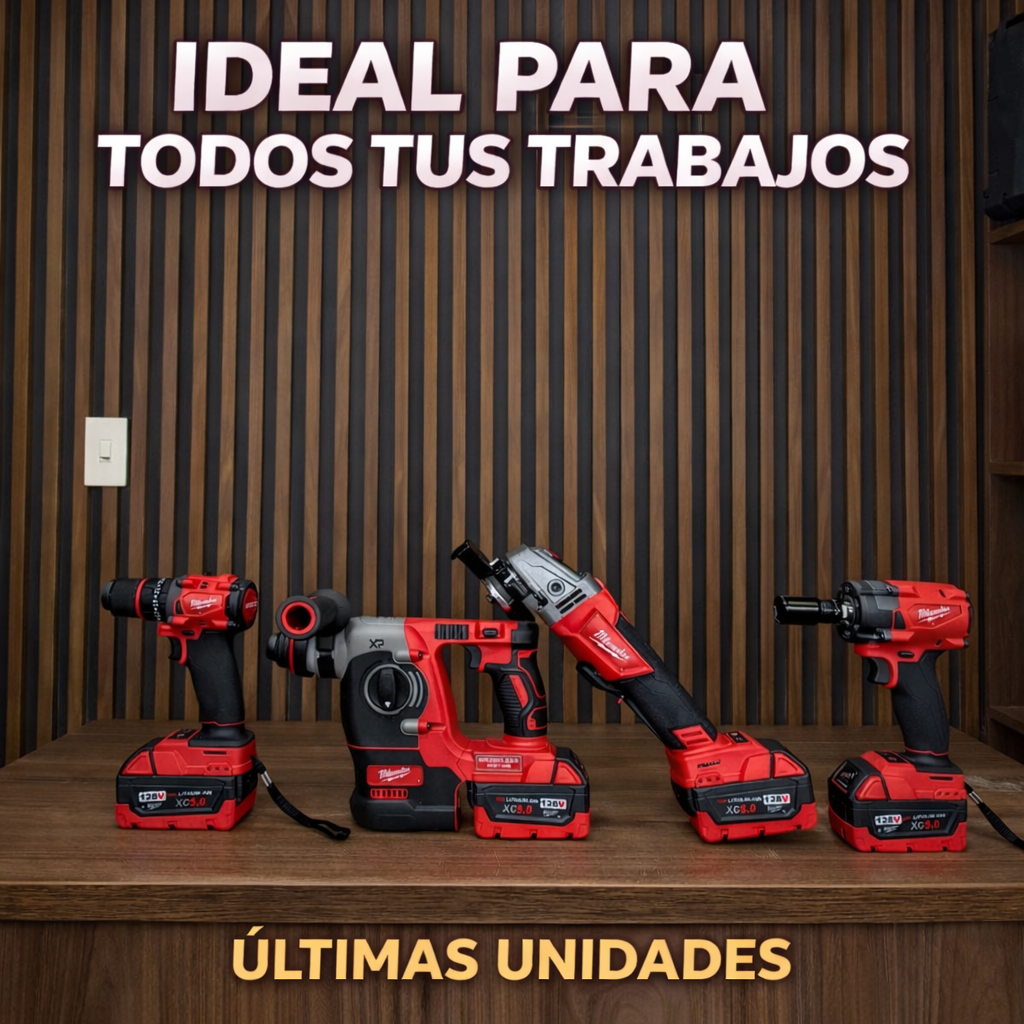 Combo rojo  4 en 1 Motor Brushless – 4 Baterias + 2 Cargadores + Estuche