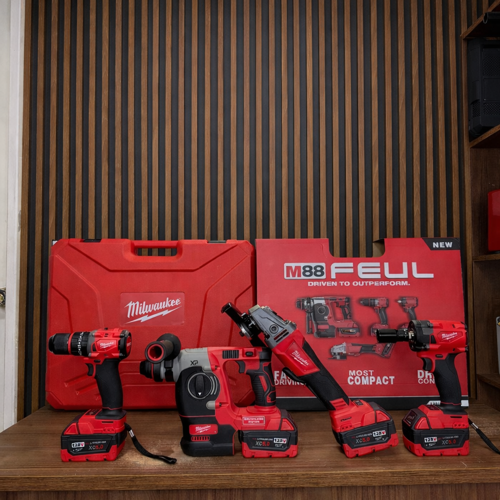 Combo rojo  4 en 1 Motor Brushless – 4 Baterias + 2 Cargadores + Estuche