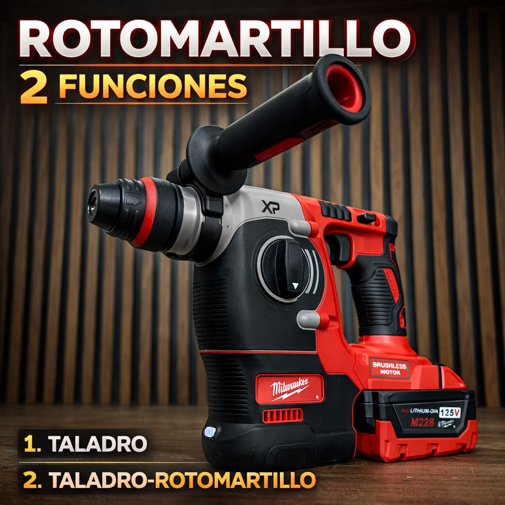 Combo rojo  4 en 1 Motor Brushless – 4 Baterias + 2 Cargadores + Estuche